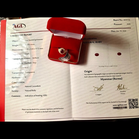 1.73 ct Certified Burma Ruby, .29ctw Dias, 18kt YG - Picture 9 of 9